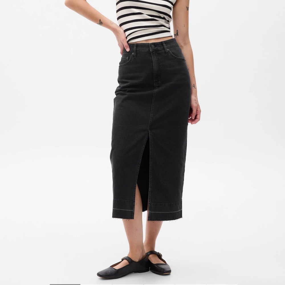 NWT Denim Midi Skirt in Black Wash